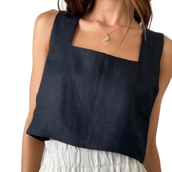 Abercrombie & Fitch Linen Square Neck Tank Top - Picture 1 of 7